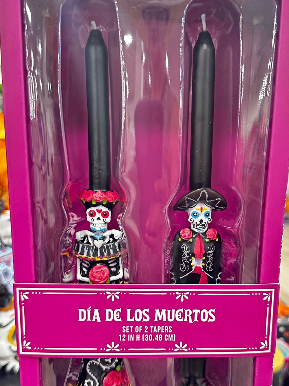Día de los Muertos Decorative Black Taper Candles - Set of 2